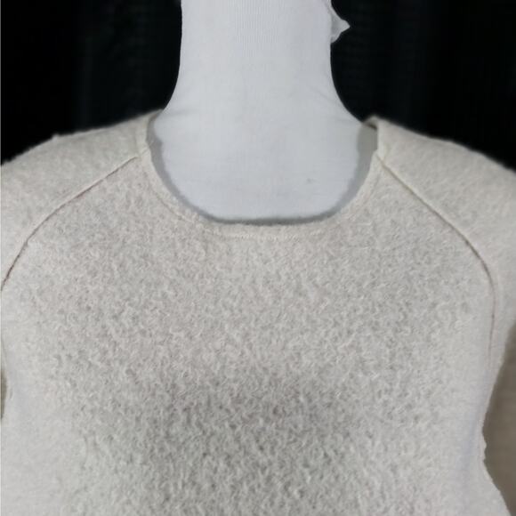 ZARA! VANILLA CREAM 100% BOILED WOOL DECONSTRUCTED SLIP-ON SWEATER! SZ S - Picture 5 of 11
